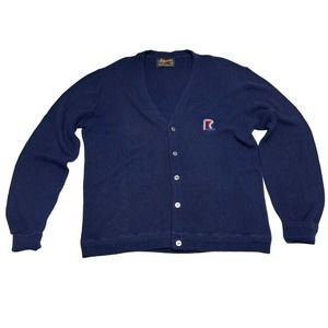 Vtg Swingster Button Front Cardigan Knit Sweater L Blue V-Neck Grunge Grandpa